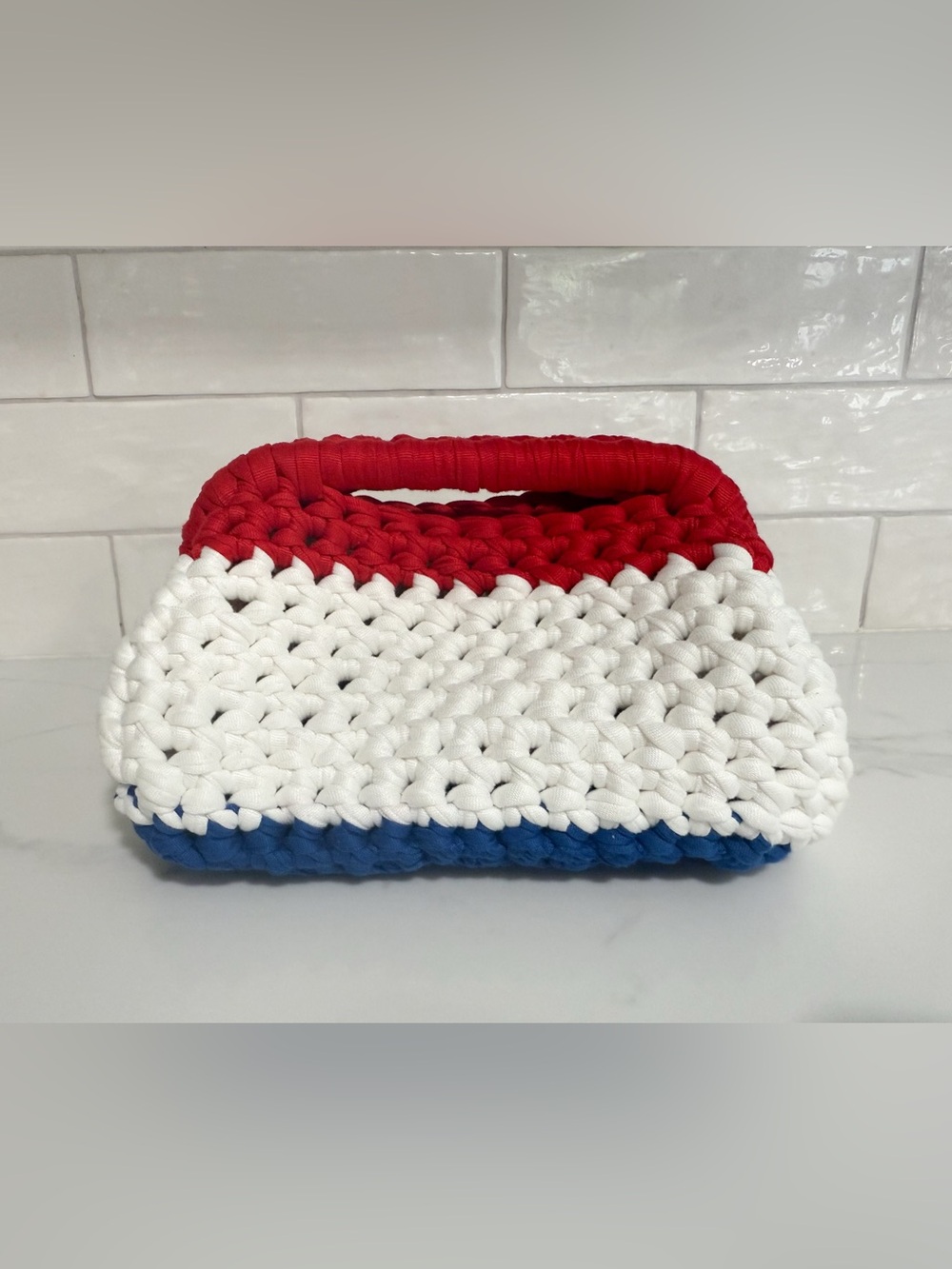 Handmade Red White Blue Crochet Clutch Bag